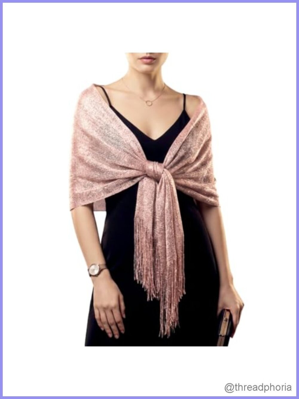 Shimmering Metallic Shawl Wrap with Free Buckle for Evening Dresses Formal